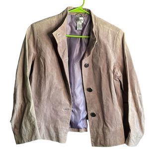 Chico’s Tan Suede Leather 3 Button Front Casual Contemporary Jacket Size S